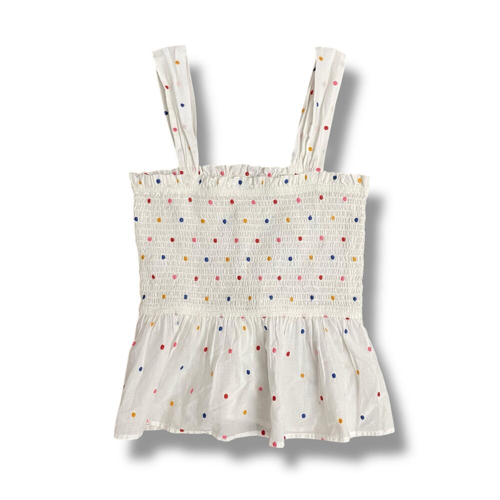 LOFT White‎ Smocked Polka Dot Peplum Tank Top Cotton Summer Small